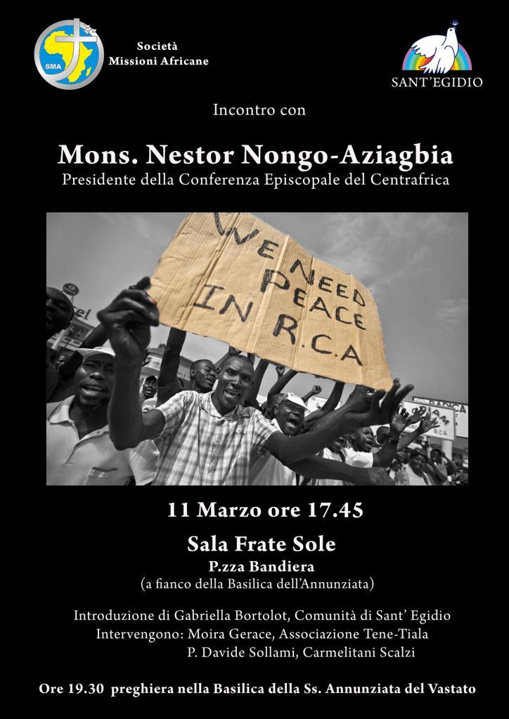 Genova.- Lunedì 11 marzo. Incontro pubblico con Mons. Nestor Nongo-Aziagbia, Presidente della Conferenza Epicopale del&nbsp;Centroafrica.