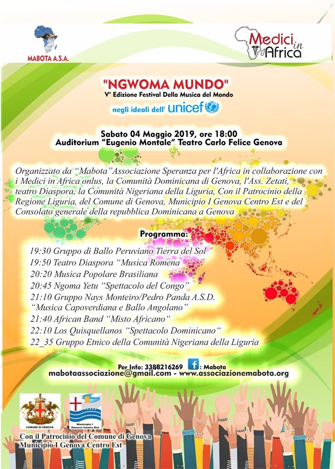 Genova.- Sabato 4 Maggio. Mabota invita alla Quinta Edizione Festival della Musica del Mondo Festa&nbsp;Multietnica.