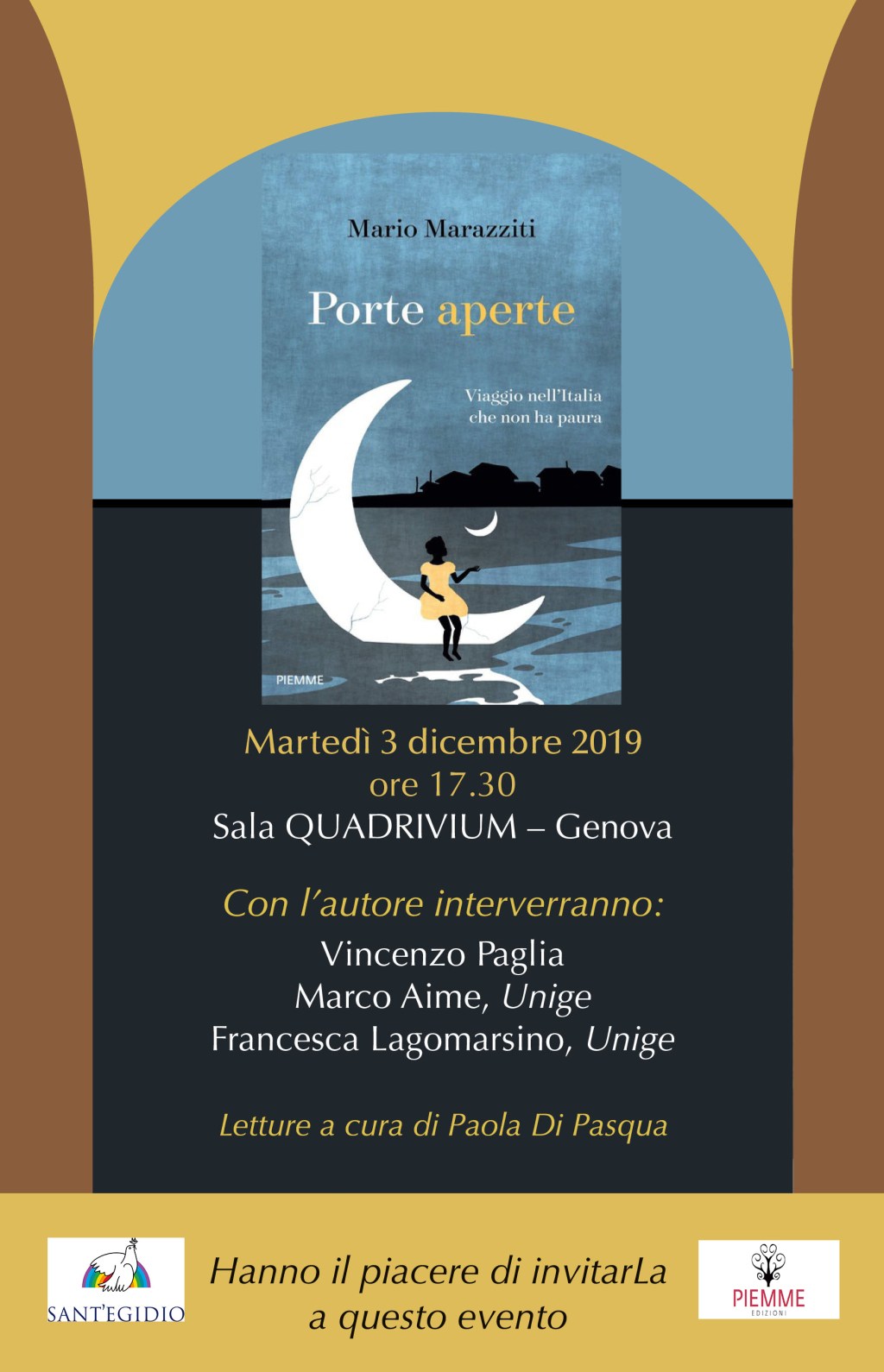 Genova.- Martedí 3 Dicembre, Presentazione del Libro di Marazziti “Porte Aperte. Viaggio nell’italia che non ha paura” alle 17.30, Sala&nbsp;Quadrivium