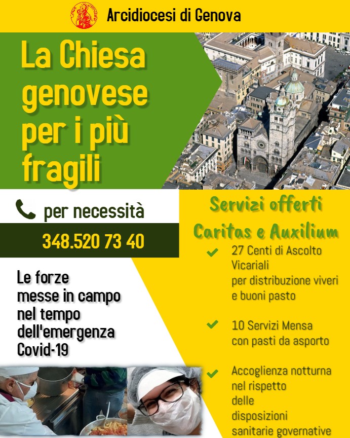 LA CHIESA GENOVESE PER I PIÙ FRAGILI. SERVIZI OFFERTI CARITAS E AUXILIUM. MAPPA&nbsp;DISPONIBILE