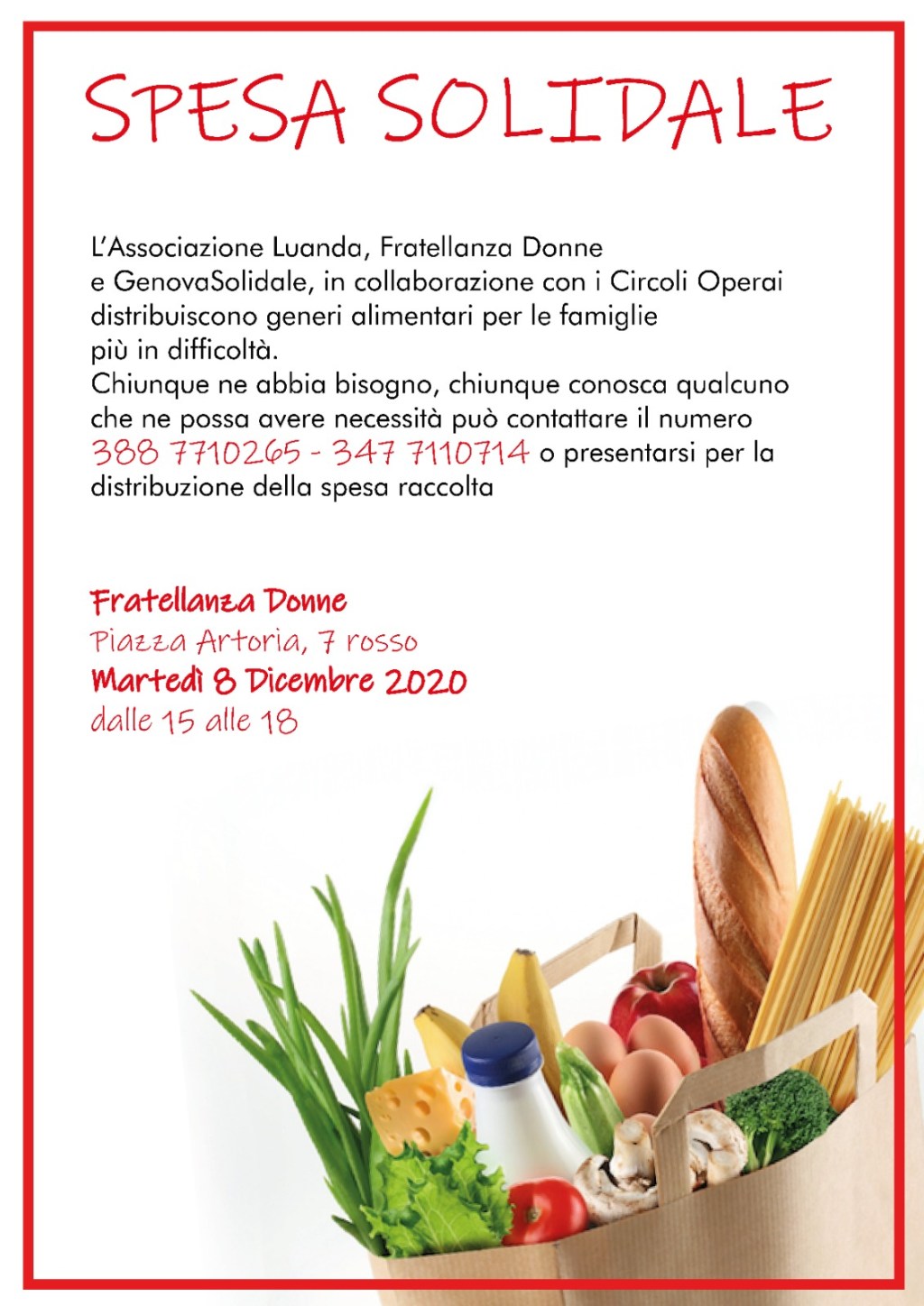 Assoc Luanda.- Martedì 8 dicembre Spesa Solidale per chi è in&nbsp;difficoltà