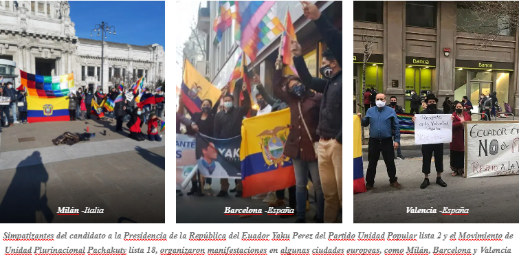 Simpatizantes de Yaku Perez, candidato a la Presidencia del Ecuador manifestaron en Milán, Barcelona,&nbsp;Valencia
