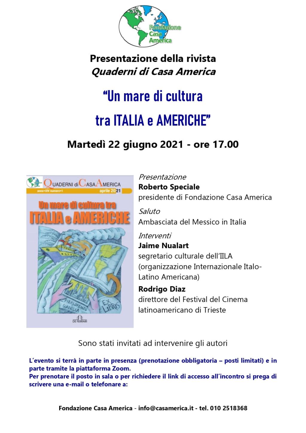 Presentazione della Rivista Un mare di cultura tra Italia e&nbsp;Americhe