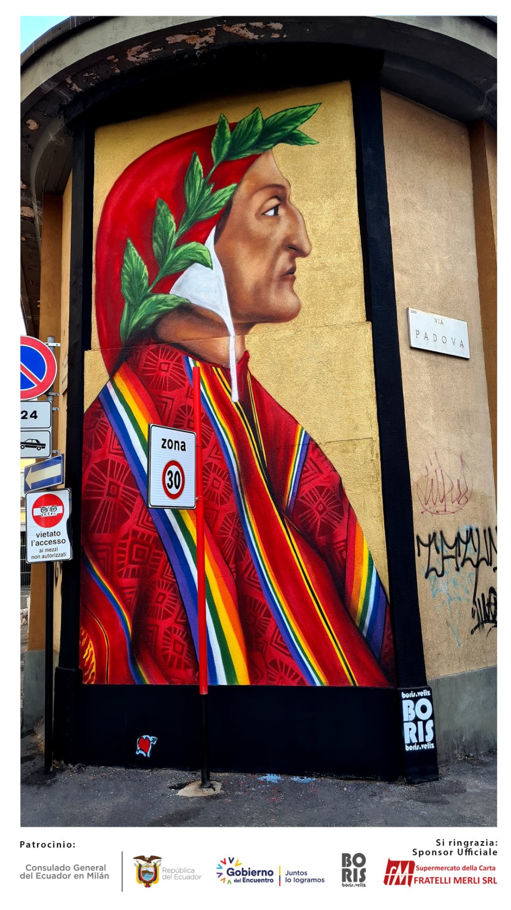 Milano.- L’artista ecuadoriano Boris Veliz, celebra Dante nel VII centenario dalla morte con un&nbsp;murale