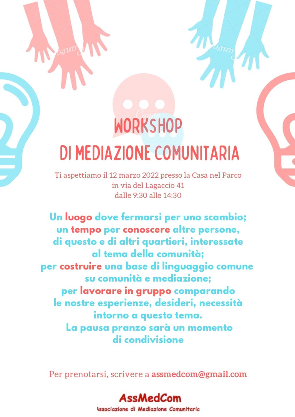 Assmedcom.- Sabato 12 Marzo, workshop di mediazione&nbsp;comunitaria