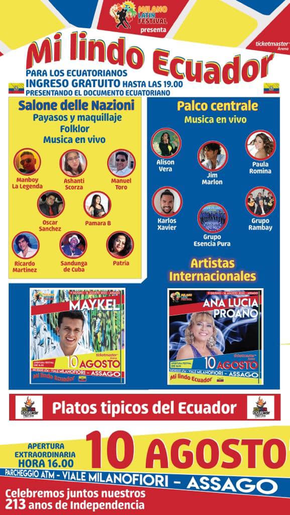 Milano.- Grande successo per la prima giornata al ricordare la commemorazione di Independenza dell’Ecuador, attessi altre due giornate per ‘Mi Lindo&nbsp;Ecuador’