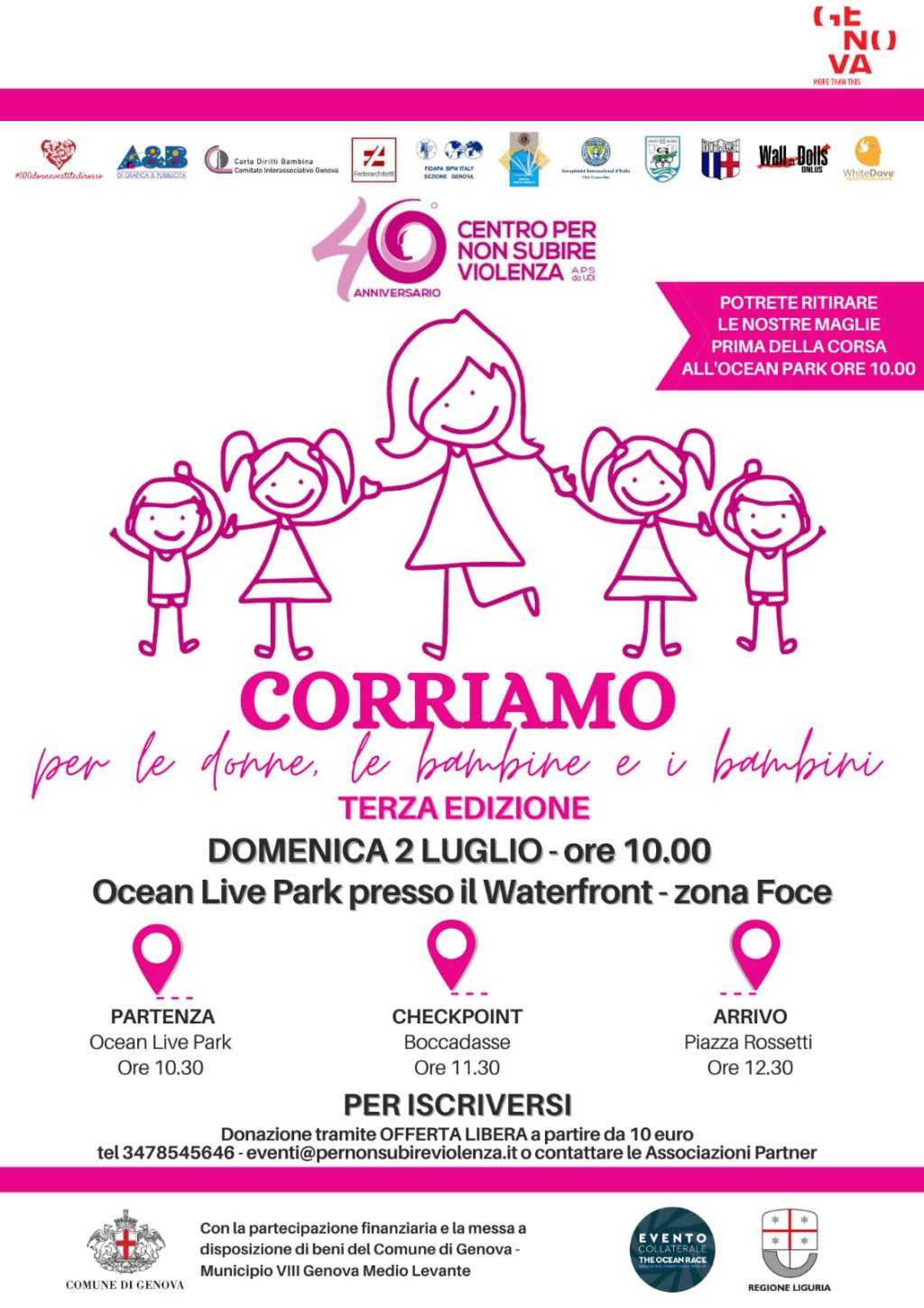 DOMENICA 2 LUGLIO torna la grande Corsa “Corriamo per le donne, le bambine e i bambini” del Centro Per Non Subire&nbsp;Violenza!