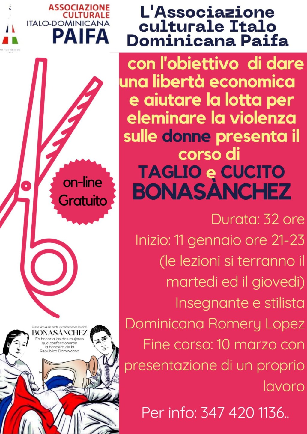 La asociación Italo-Dominicana PAIFA, organiza curso ‘Corte y Confección’ virtual.