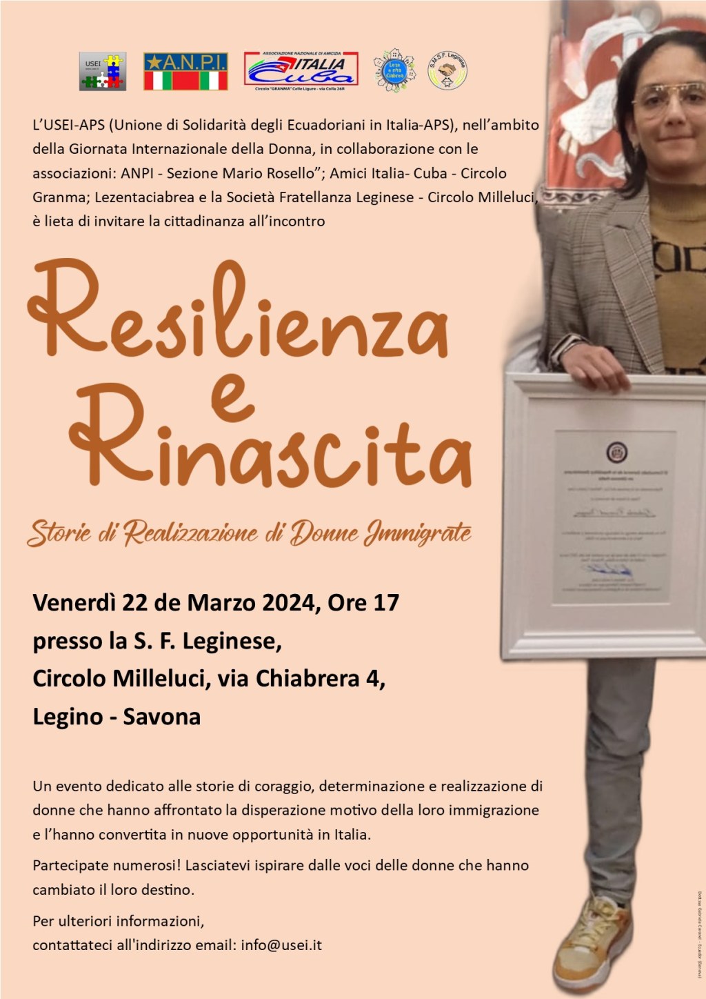 Savona.- Venerdì 22 marzo 2024 ore 17, “Resilienza e Rinascita: Storie di Realizzazione di Donne&nbsp;Immigrate”