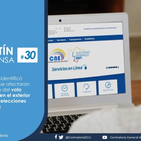 La Contraloría General del Estado (CGE) aprobó el informe del examen especial a los contratos para la votación telemática y escrutinio en las circunscripciones del exterior, para las elecciones presidenciales y legislativas anticipadas de 2023.