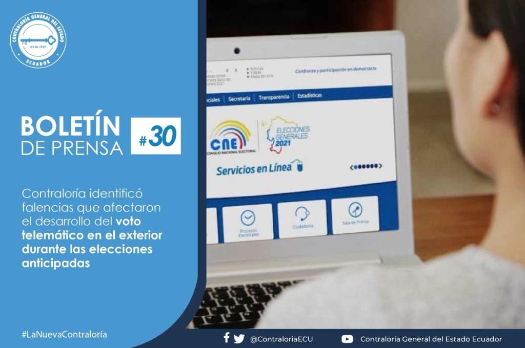La Contraloría General del Estado (CGE) aprobó el&nbsp;informe del examen especial a los contratos para la votación telemática y escrutinio en las circunscripciones del exterior, para las elecciones presidenciales y legislativas anticipadas de&nbsp;2023.