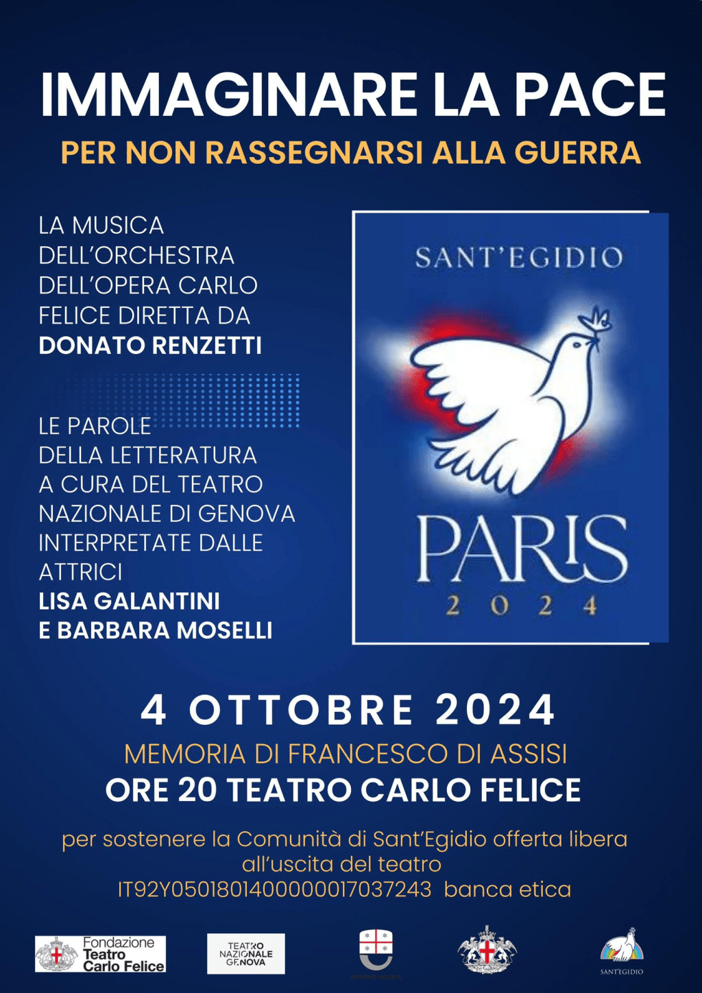IMMAGINARE LA PACE: venerdì Carlo Felice e Teatro Nazionale insieme a Sant’Egidio per dire no alle guerre e immaginare vie di&nbsp;riconciliazione