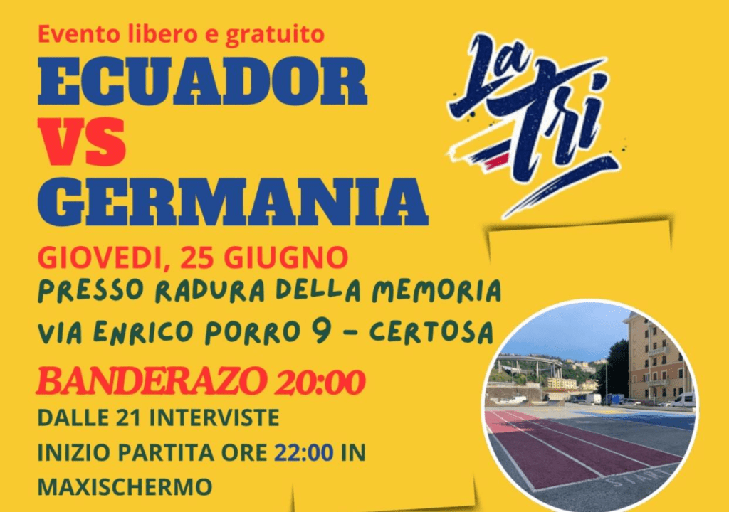 La comunità ecuadoriana di Genova si riunisce per sostenere la Tri: Ecuador–Germania alla Radura della&nbsp;Memoria